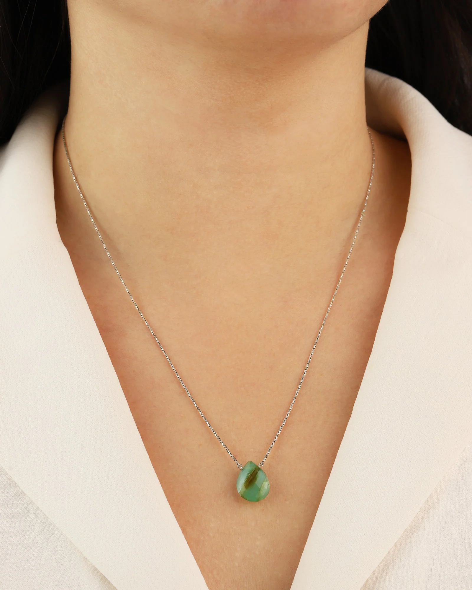 Chrysoprase Pear Box Chain Necklace  | 8mm - Image 2