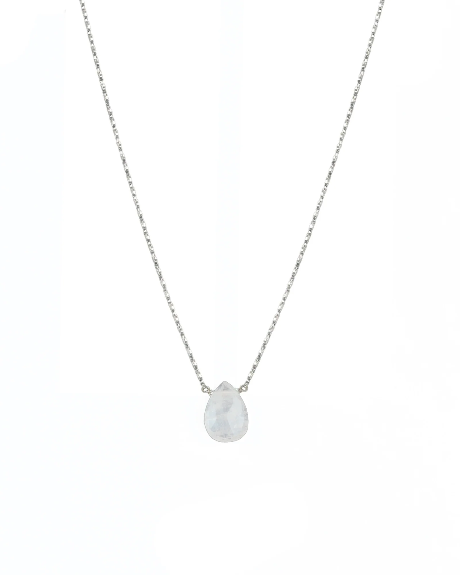 Rainbow Moonstone Pear Box Chain Necklace | 10mm