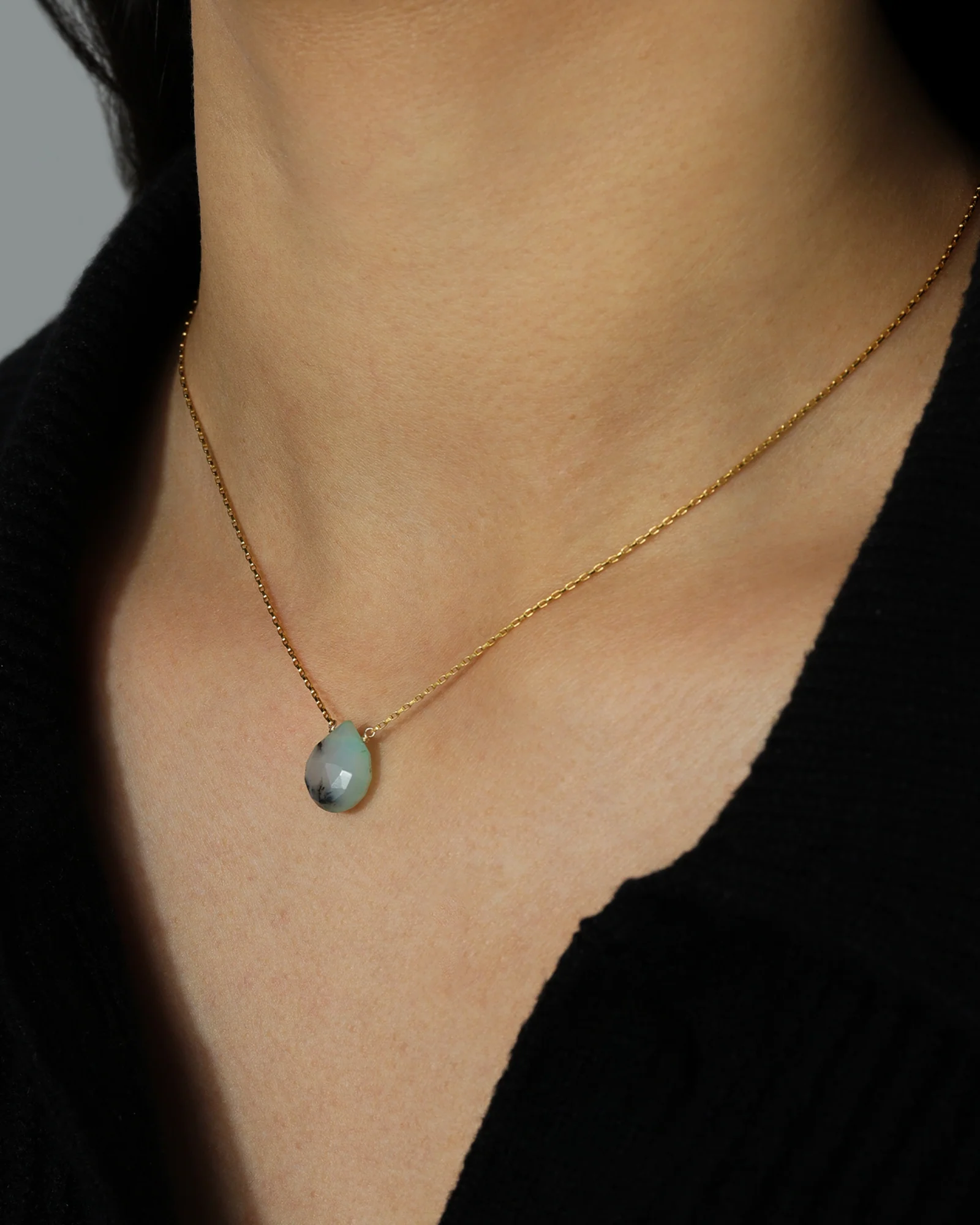 Green Opal Pear Box Chain Necklace | 14mm - Image 2