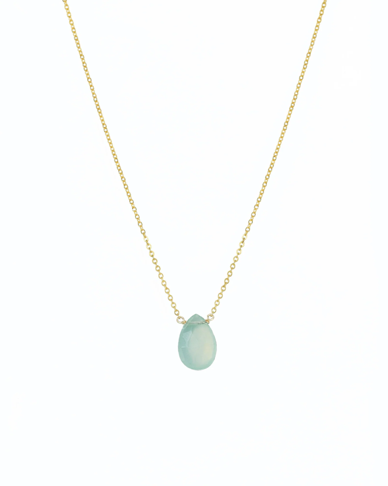 Sea Blue Chalcedony Pear Cable Chain Necklace | 8mm