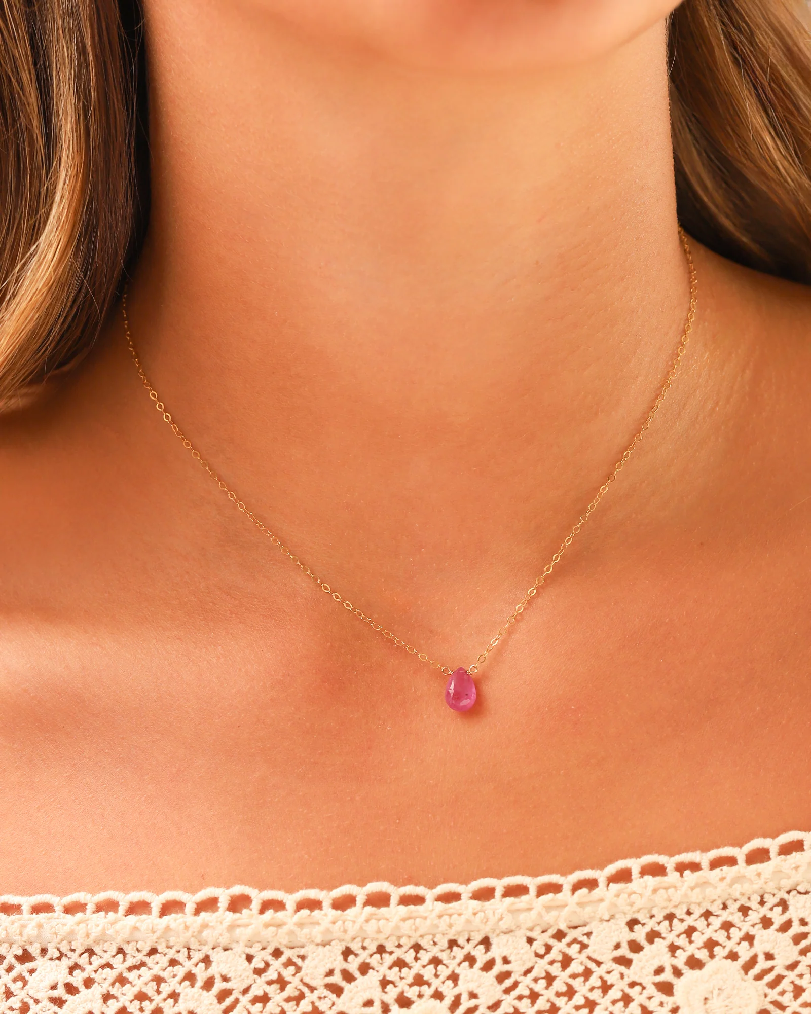 Pink Sapphire Pear Cable Chain Necklace | 6mm - Image 2