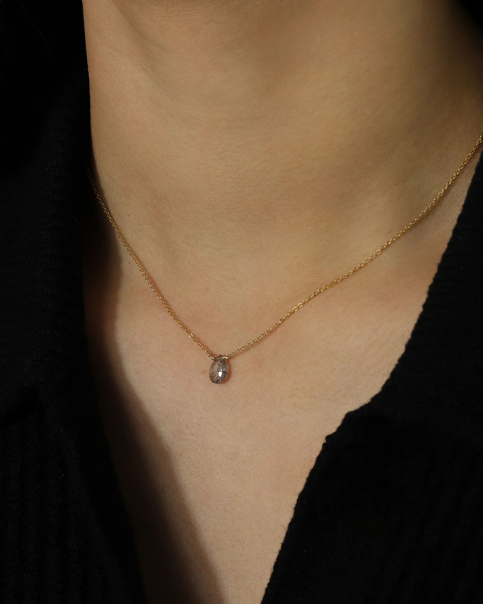 Rutilated Quartz Pear Cable Chain Necklace | 8mm - Image 2