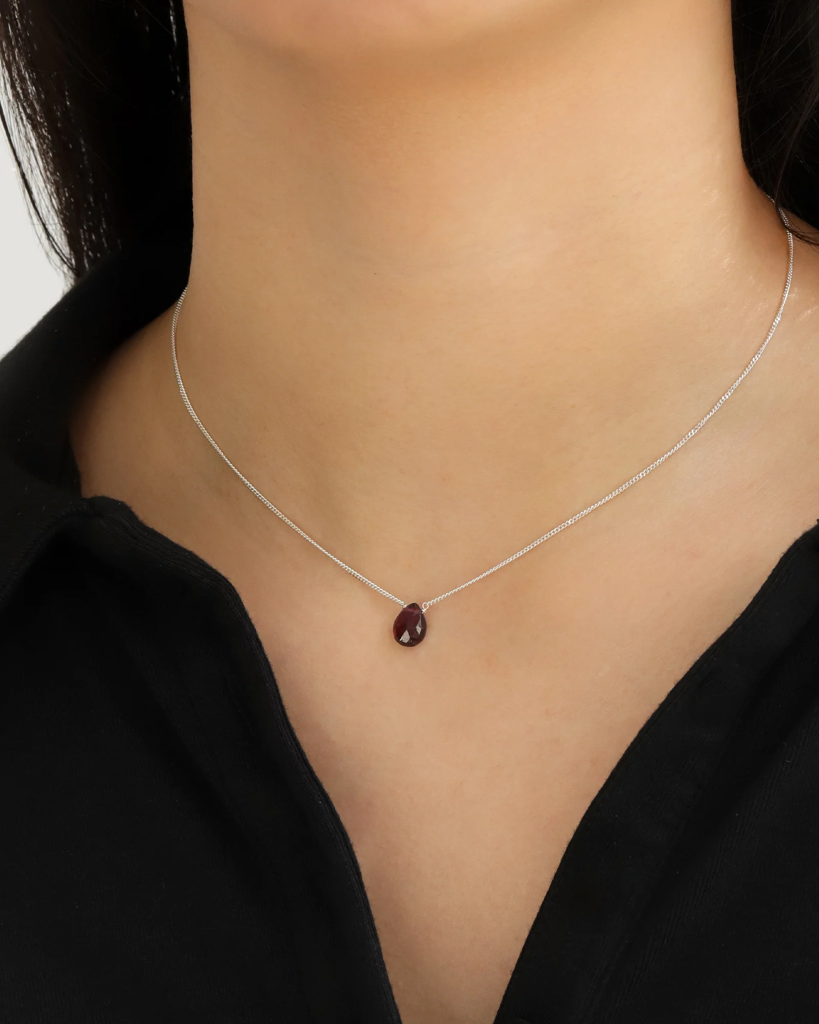 Garnet Pear Curb Chain Necklace | 8mm - Image 2
