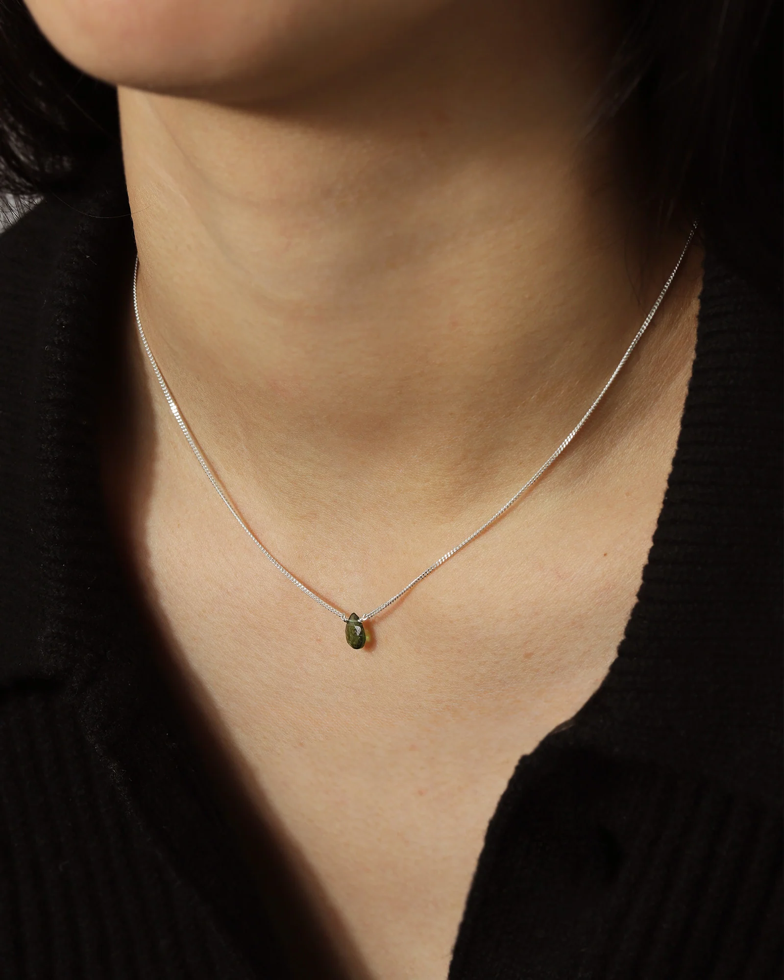 Green Tourmaline Pear Curb Chain Necklace | 6mm - Image 2