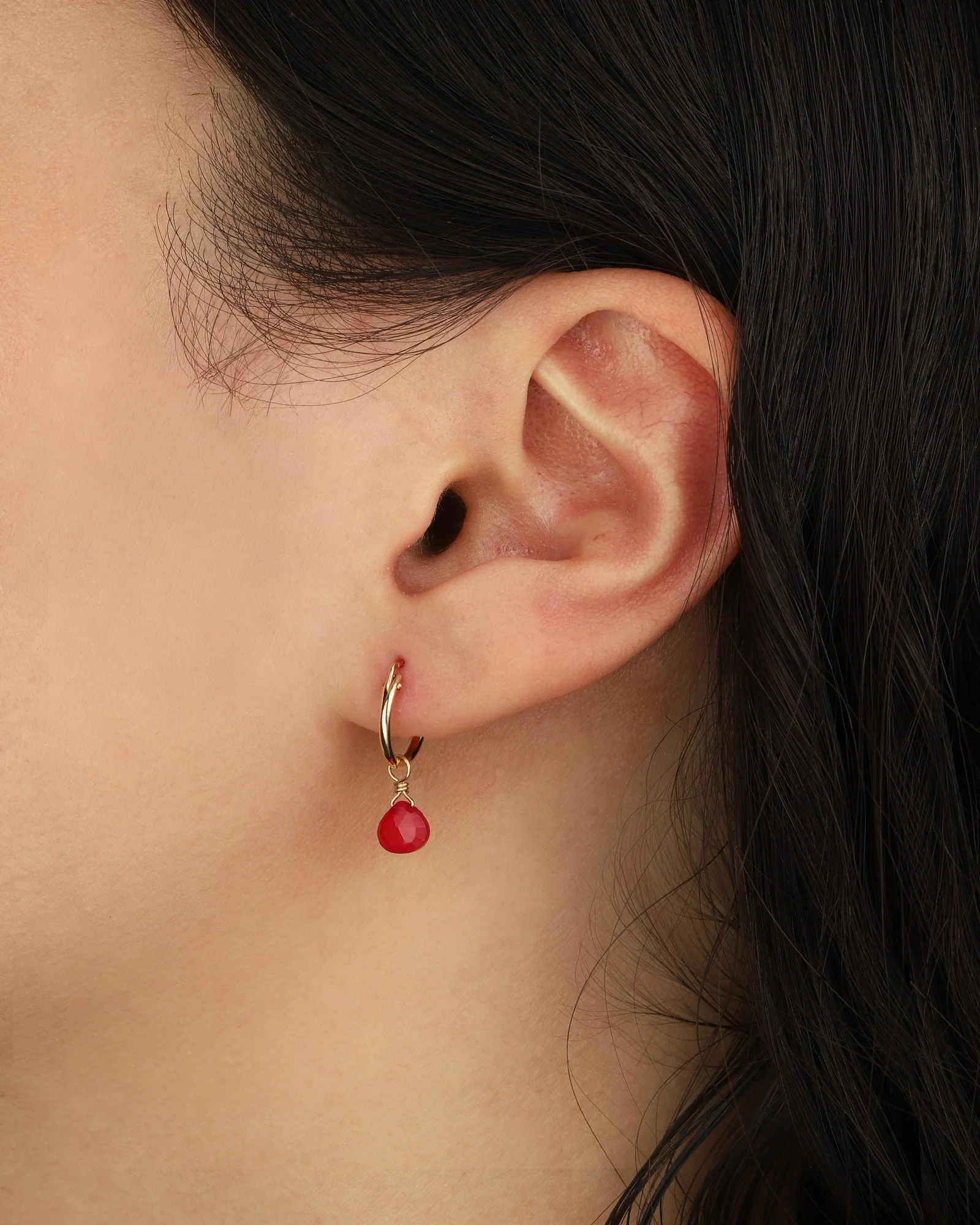 Pink Chalcedony Heart Floating Drop Huggies | 12mm - Image 3
