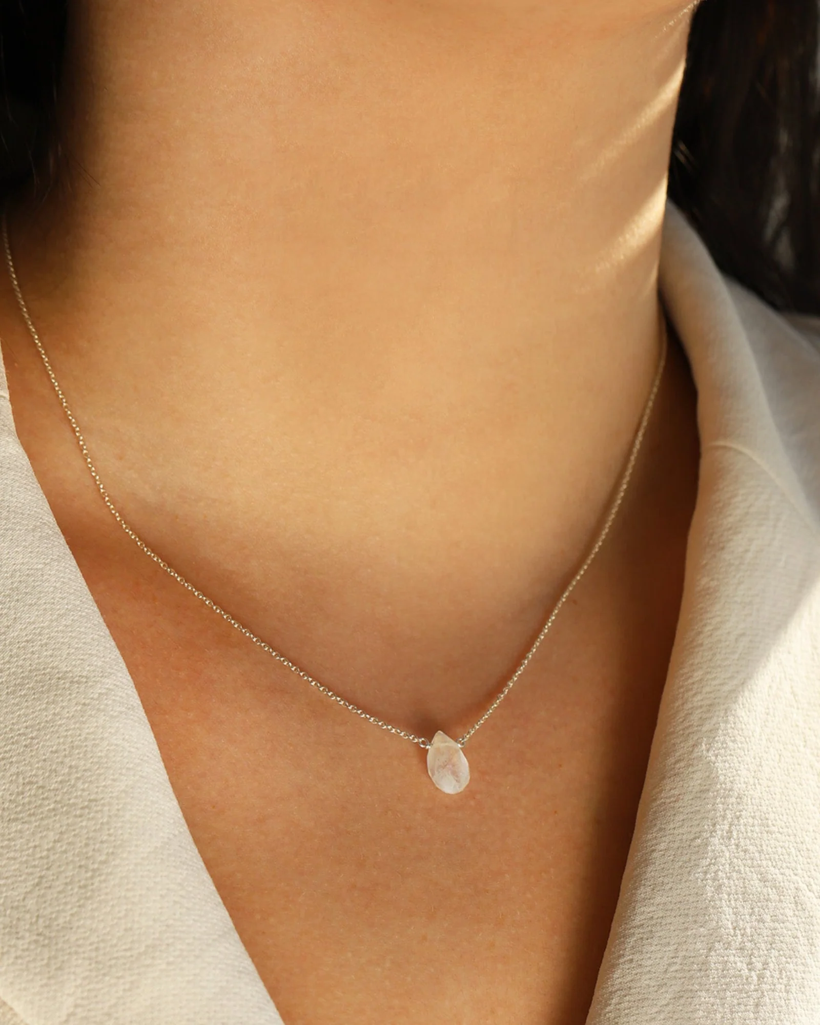 Rainbow Moonstone Pear Cable Chain Necklace | 8mm - Image 4