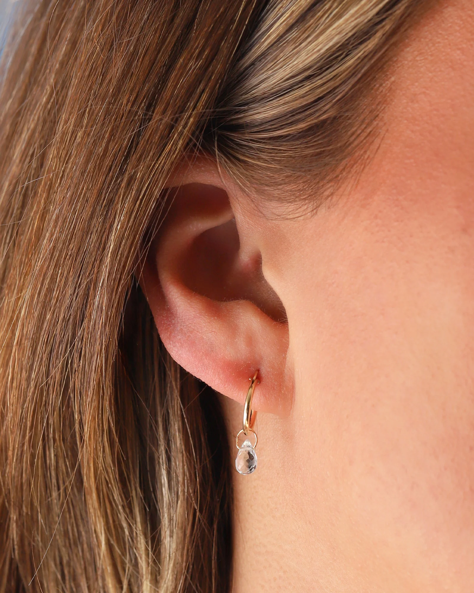 Sky Blue Topaz Teardrop Floating Drop Huggies | 12mm - Image 2