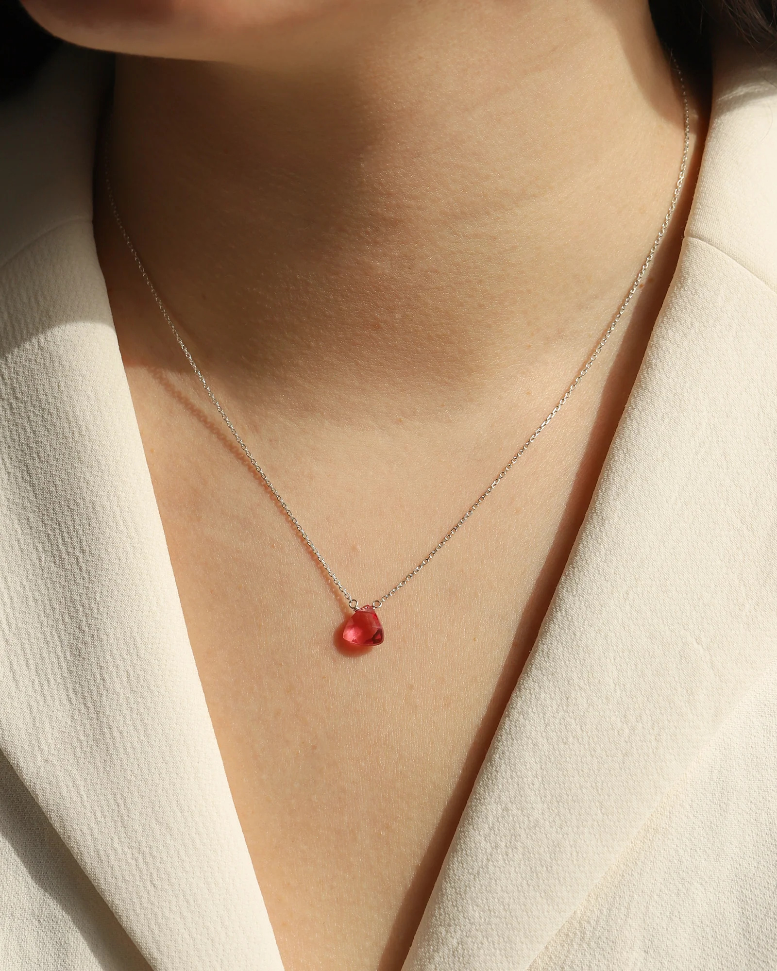 Pink Quartz Trillion Cable Chain Necklace | 8mm - Image 2
