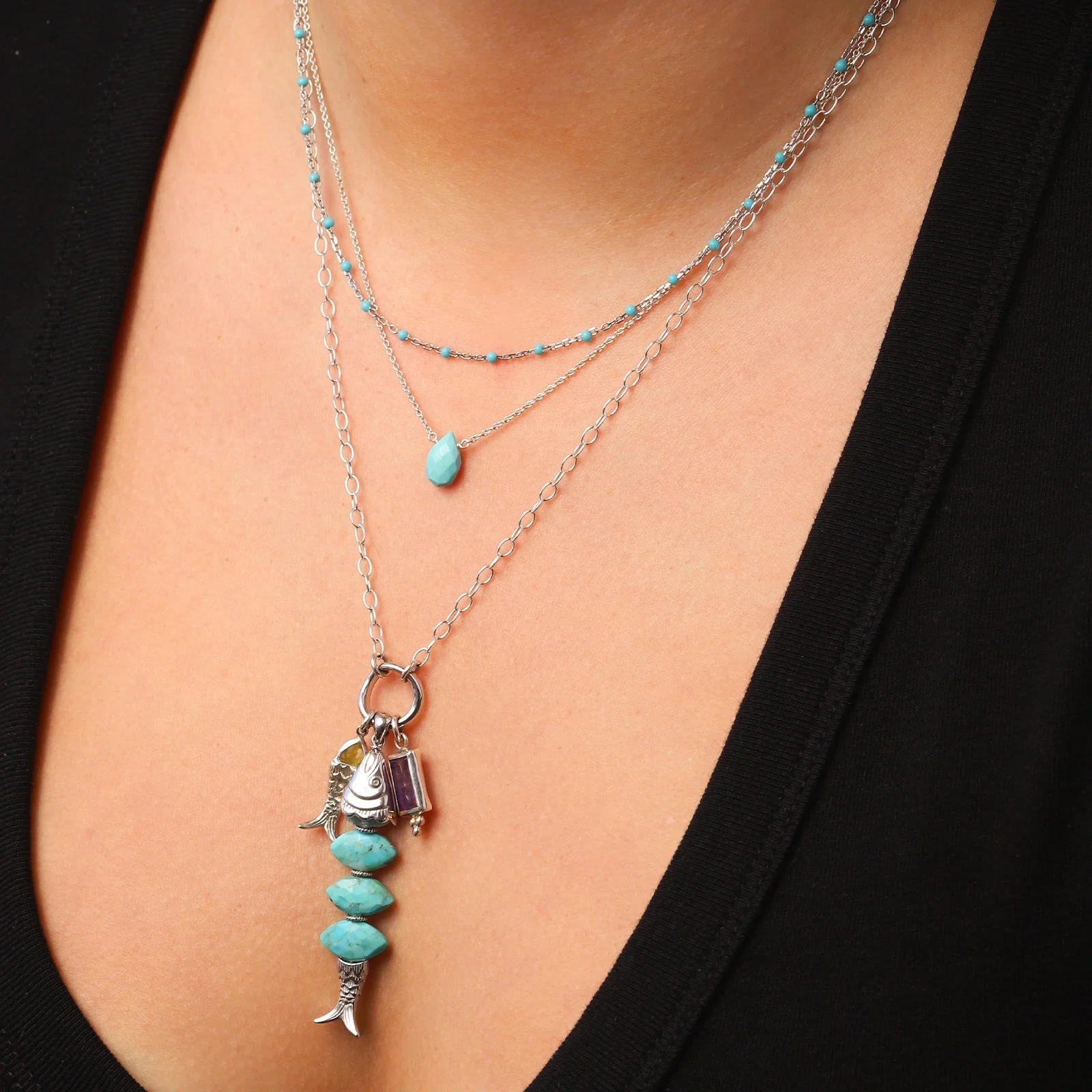 Turquoise Pear Cable Chain Necklace | 6mm - Image 2