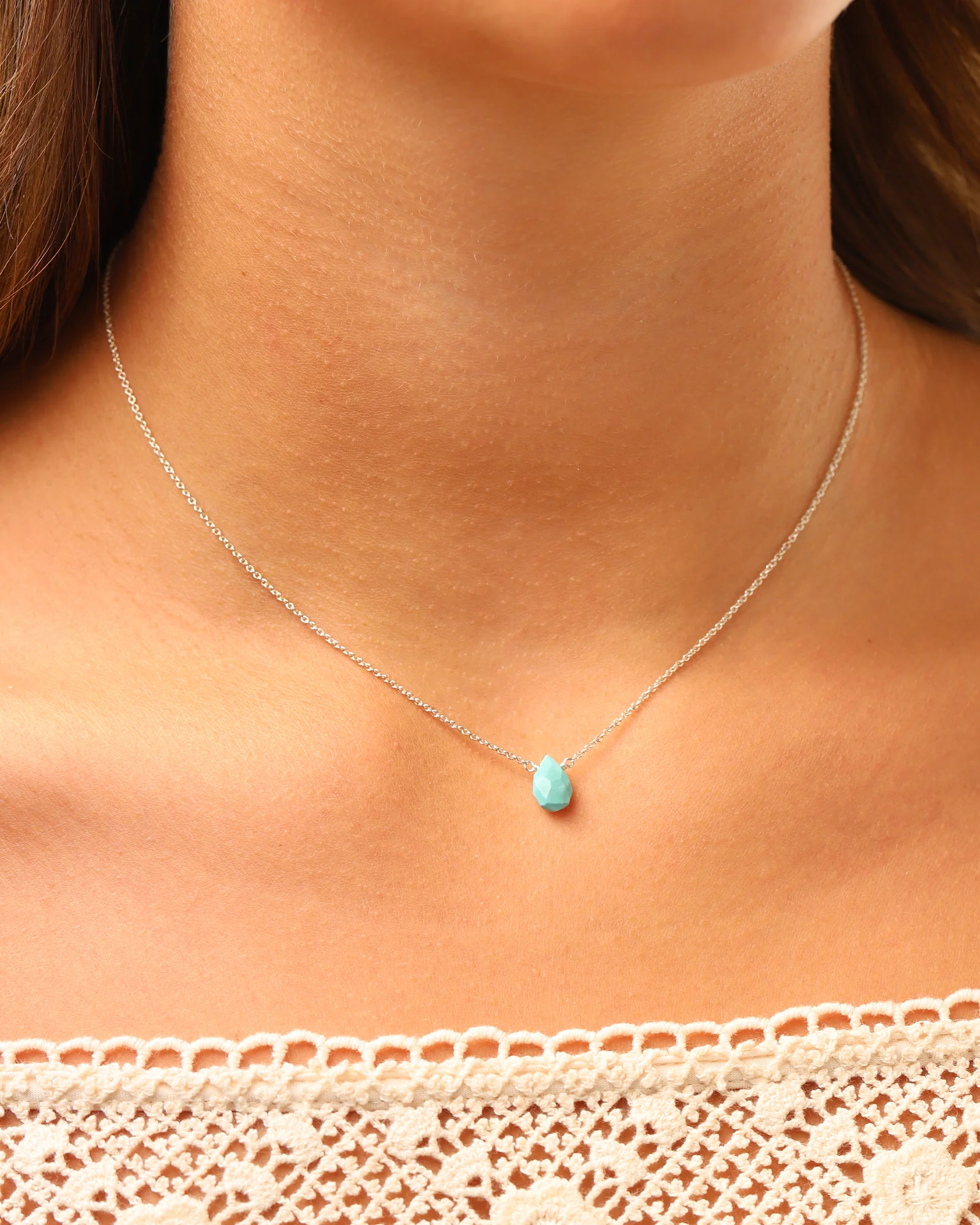 Turquoise Pear Cable Chain Necklace | 6mm - Image 4