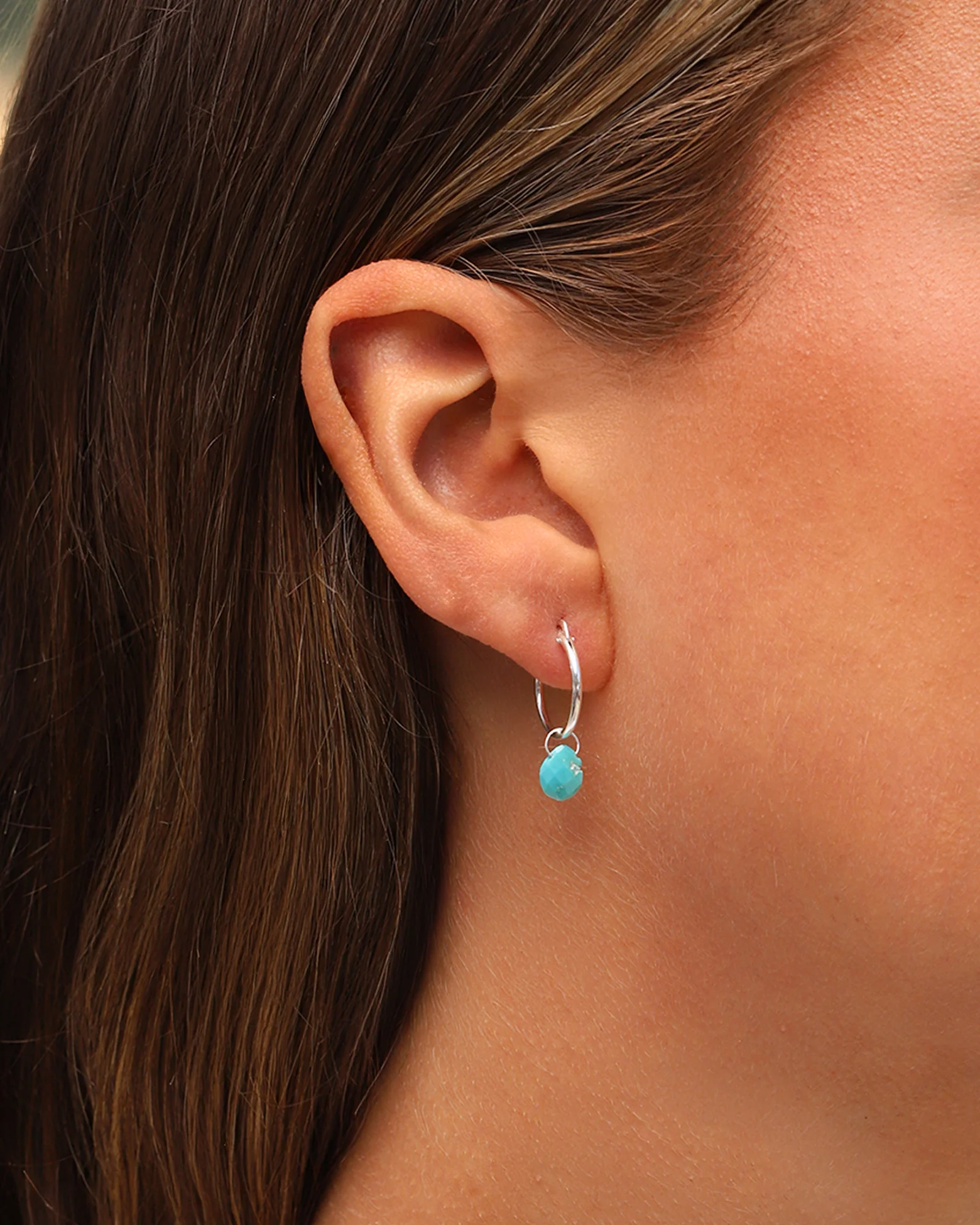 Turquoise Pear Floating Drop Huggies | 14mm - Image 2