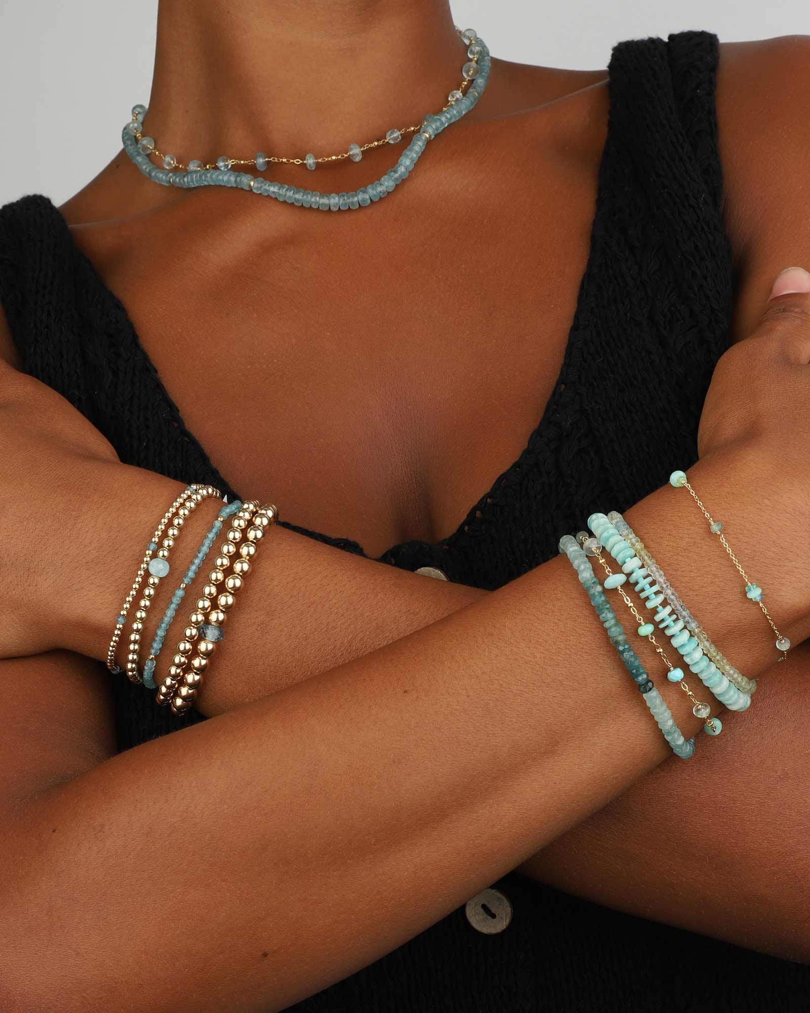 Aquamarine Mix Beaded Bracelet | 3mm - Image 3