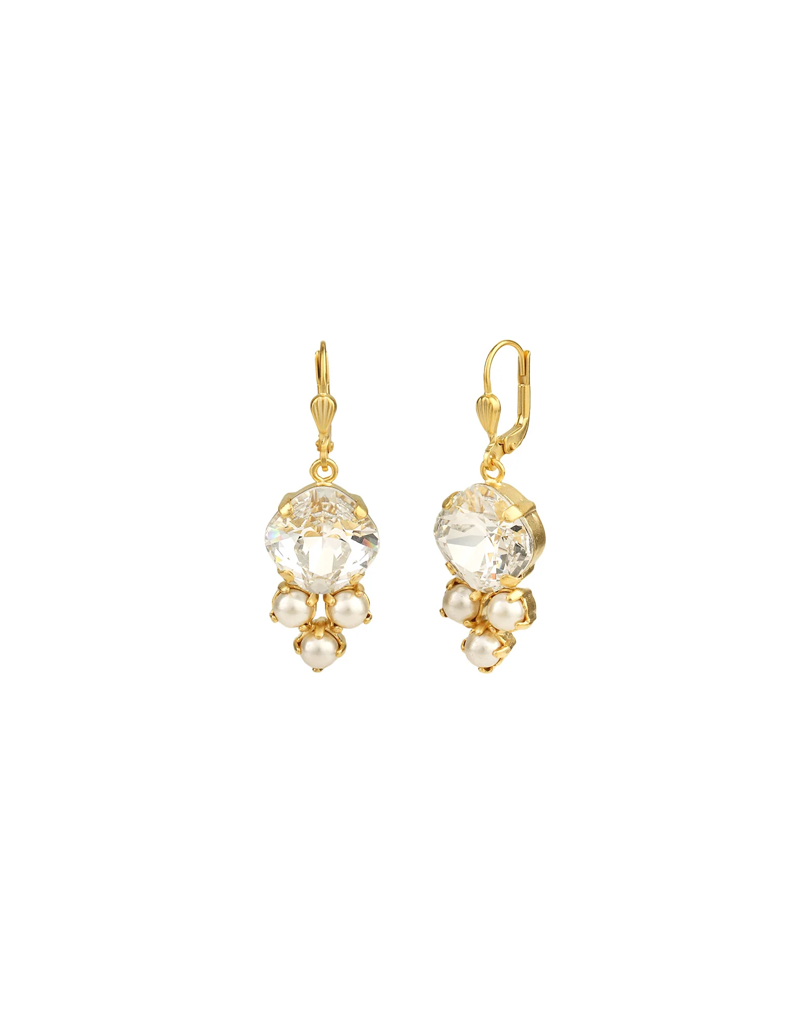 Three Pearl & Crystal Hook Earrings