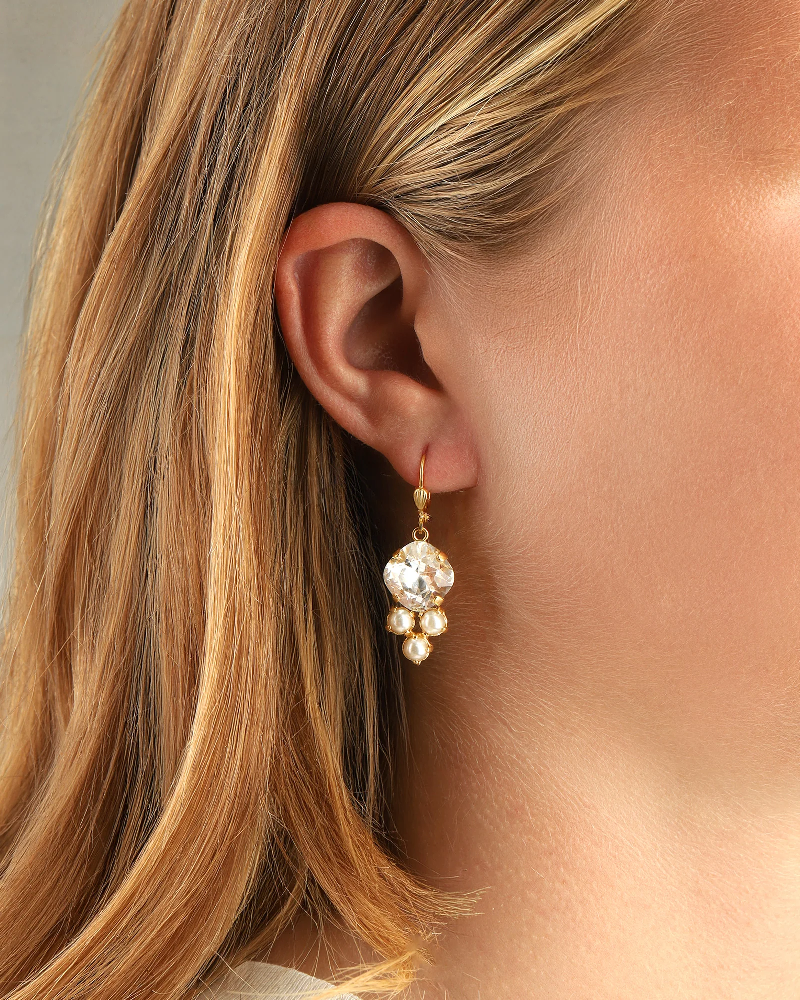 Three Pearl & Crystal Hook Earrings - Image 2