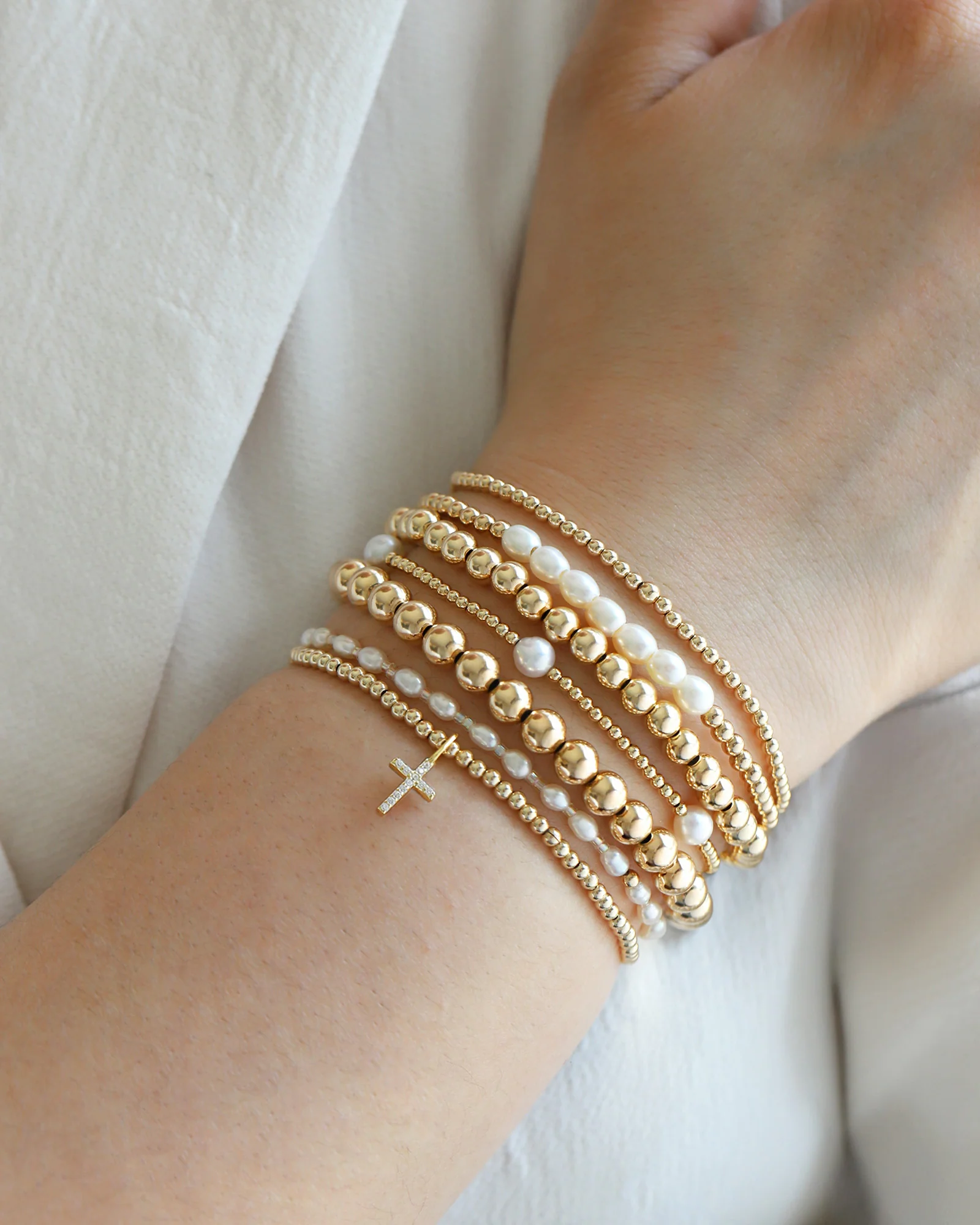 Cross Charm Beaded Bracelet | 2.5mm - Image 2