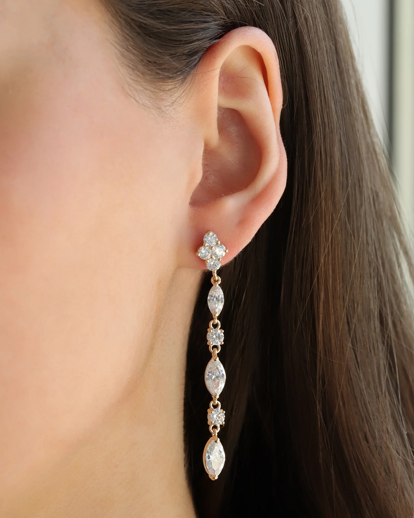 Long Marquise Round Crystal Earrings - Image 2