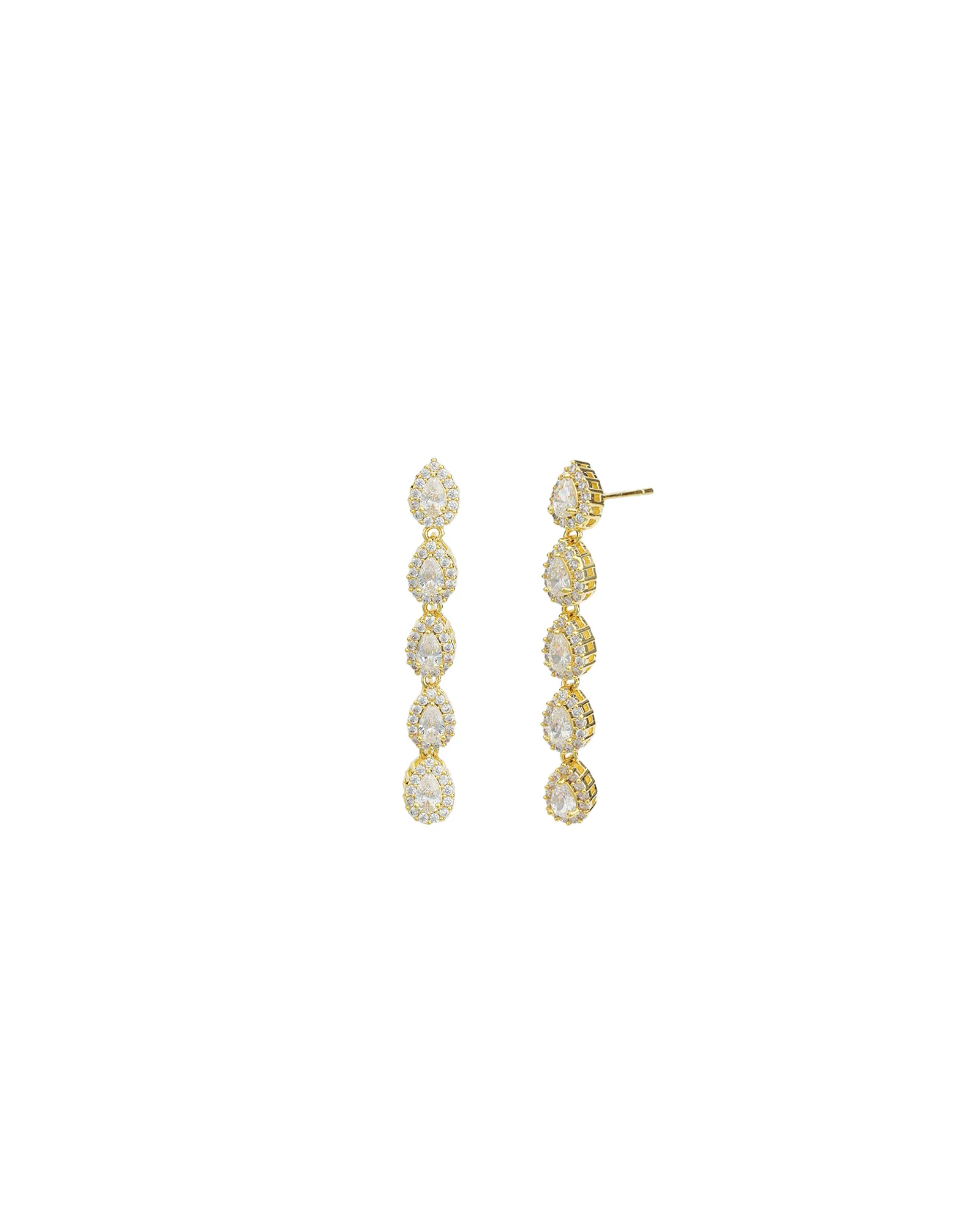 Teardrop Halo CZ Strand Drop Earrings