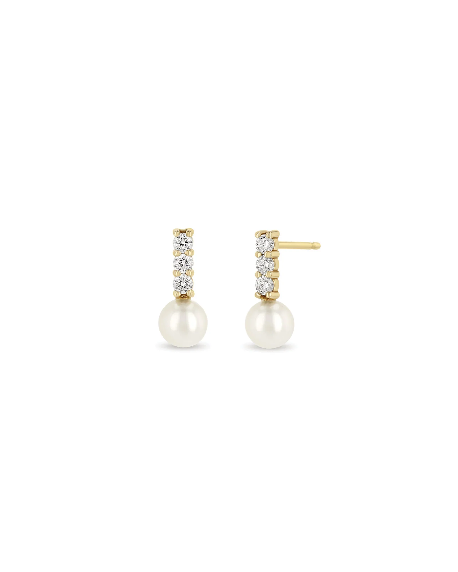 Diamond Bar + Pearl Drop Studs